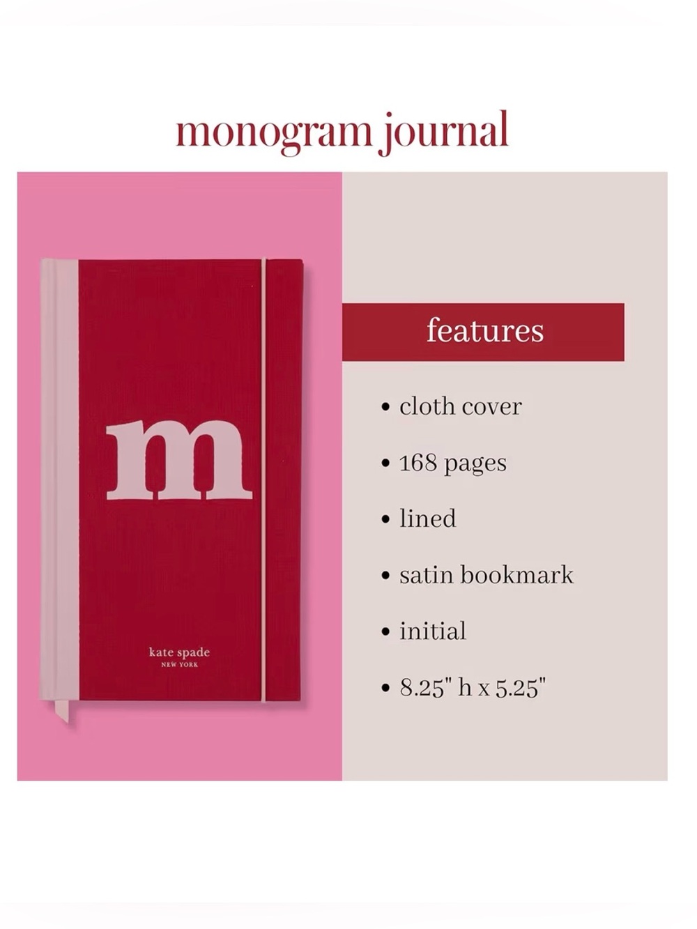Kate Spade Just Mine Monogram “M” Cloth Hardcover Notebook Journal
